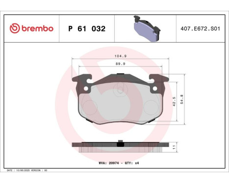 Brake Pad Set, disc brake P 61 032 Brembo, Image 3