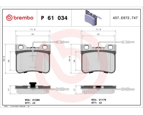 Brake Pad Set, disc brake P 61 034 Brembo, Image 3