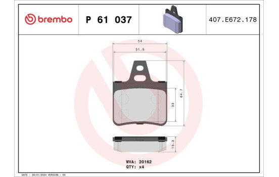 Brake Pad Set, disc brake P 61 037 Brembo, Image 2