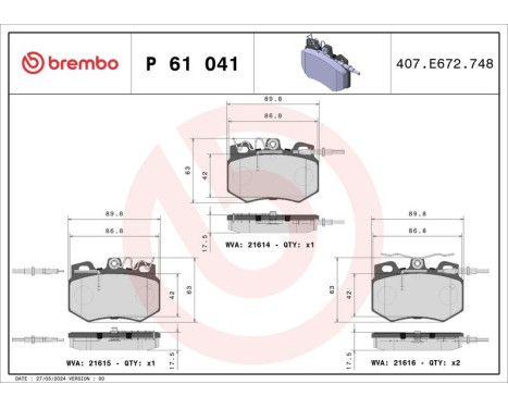 Brake Pad Set, disc brake P 61 041 Brembo, Image 3