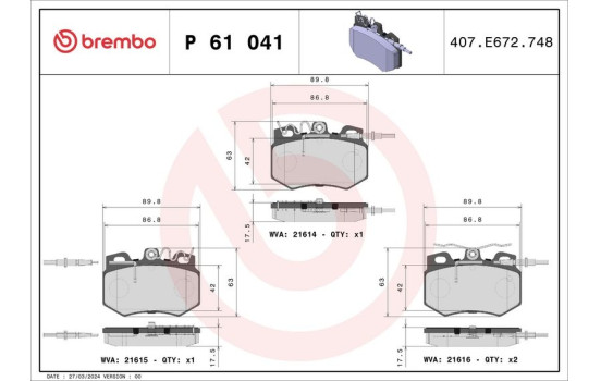 Brake Pad Set, disc brake P 61 041 Brembo, Image 2
