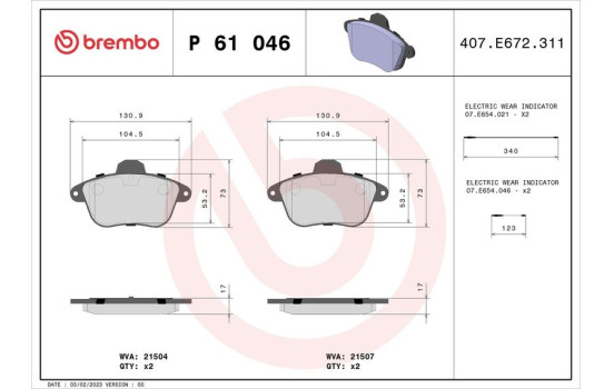 Brake Pad Set, disc brake P 61 046 Brembo, Image 3