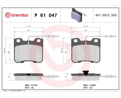 Brake Pad Set, disc brake P 61 047 Brembo, Image 3