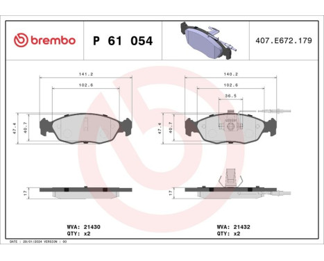 Brake Pad Set, disc brake P 61 054 Brembo, Image 3