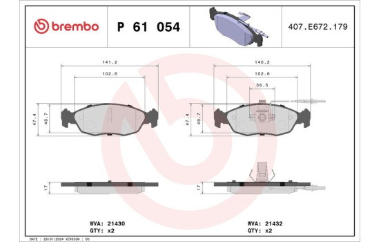 Brake Pad Set, disc brake P 61 054 Brembo, Image 2