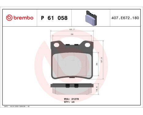 Brake Pad Set, disc brake P 61 058 Brembo, Image 3