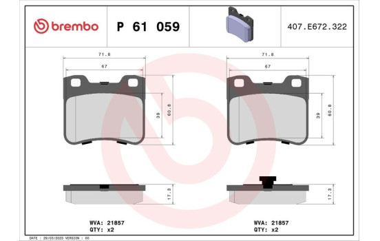 Brake Pad Set, disc brake P 61 059 Brembo, Image 2