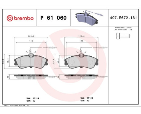 Brake Pad Set, disc brake P 61 060 Brembo, Image 3