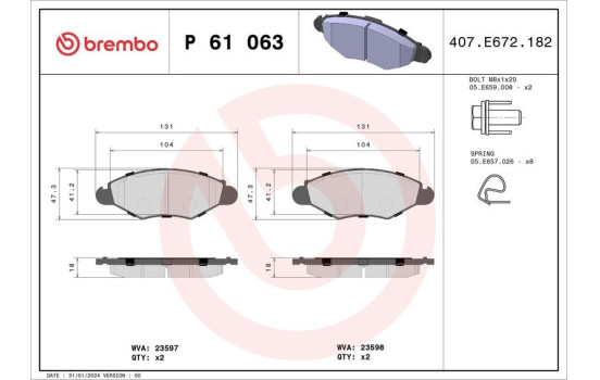Brake Pad Set, disc brake P 61 063 Brembo, Image 2