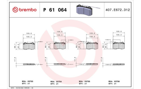 Brake Pad Set, disc brake P 61 064 Brembo, Image 2
