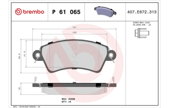 Brake Pad Set, disc brake P 61 065 Brembo, Image 2