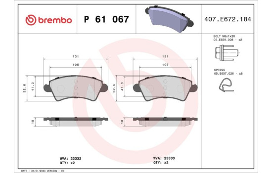 Brake Pad Set, disc brake P 61 067 Brembo, Image 2
