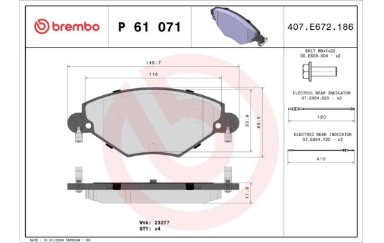 Brake Pad Set, disc brake P 61 071 Brembo, Image 2