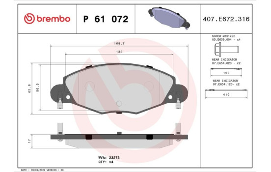 Brake Pad Set, disc brake P 61 072 Brembo, Image 2