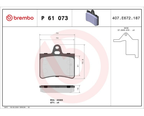 Brake Pad Set, disc brake P 61 073 Brembo, Image 3