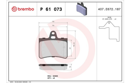 Brake Pad Set, disc brake P 61 073 Brembo, Image 2