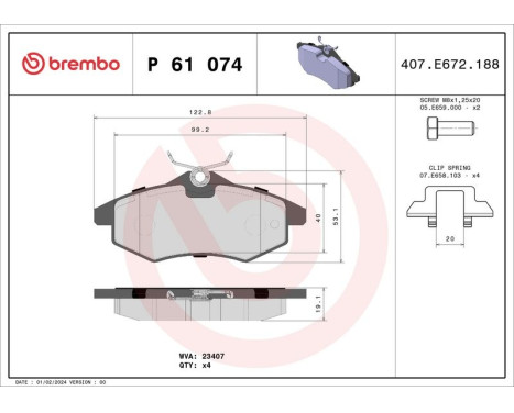 Brake Pad Set, disc brake P 61 074 Brembo, Image 3