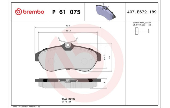Brake Pad Set, disc brake P 61 075 Brembo, Image 2