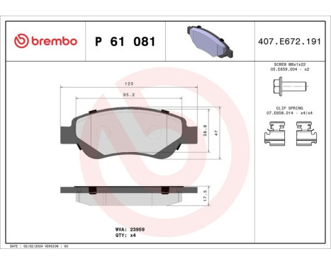 Brake Pad Set, disc brake P 61 081 Brembo, Image 3