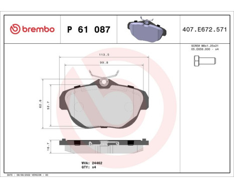 Brake Pad Set, disc brake P 61 087 Brembo, Image 3