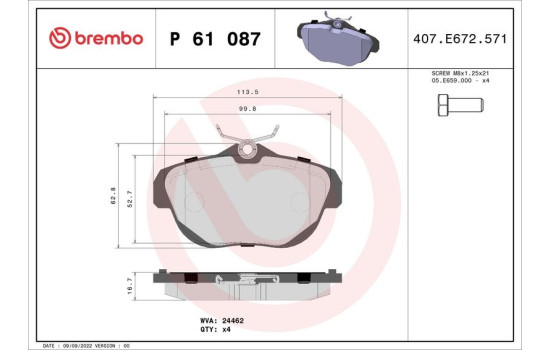 Brake Pad Set, disc brake P 61 087 Brembo, Image 2