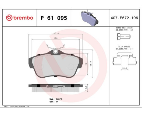 Brake Pad Set, disc brake P 61 095 Brembo, Image 3