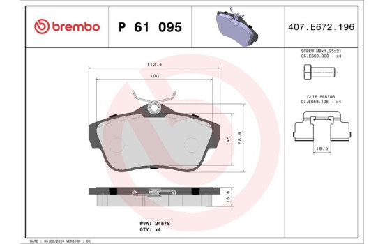 Brake Pad Set, disc brake P 61 095 Brembo, Image 2