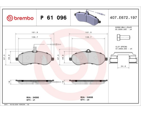 Brake Pad Set, disc brake P 61 096 Brembo, Image 3