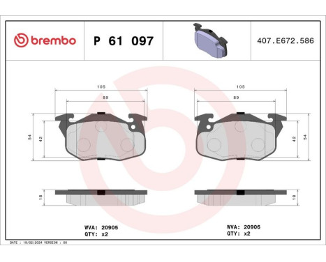 Brake Pad Set, disc brake P 61 097 Brembo, Image 3