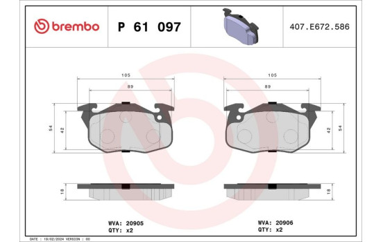 Brake Pad Set, disc brake P 61 097 Brembo, Image 2