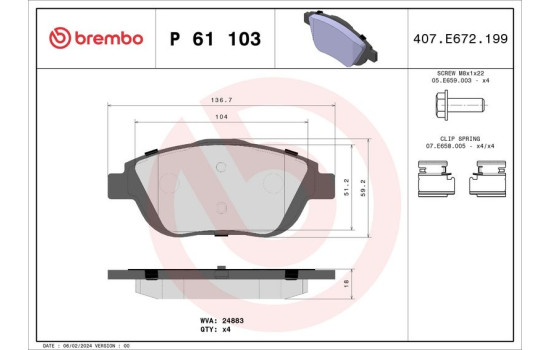 Brake Pad Set, disc brake P 61 103 Brembo, Image 2