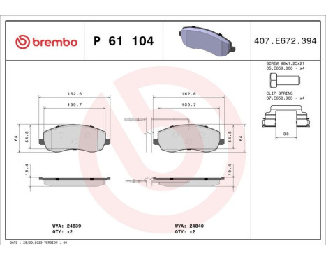 Brake Pad Set, disc brake P 61 104 Brembo, Image 3