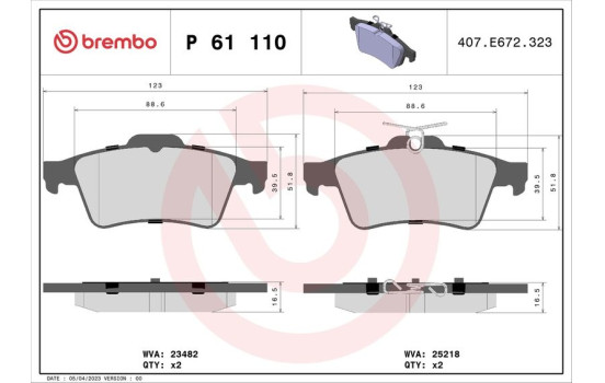 Brake Pad Set, disc brake P 61 110 Brembo, Image 2