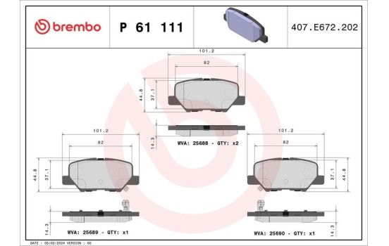Brake Pad Set, disc brake P 61 111 Brembo, Image 2