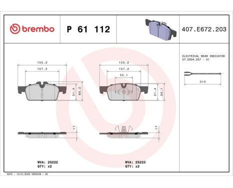 Brake Pad Set, disc brake P 61 112 Brembo, Image 3