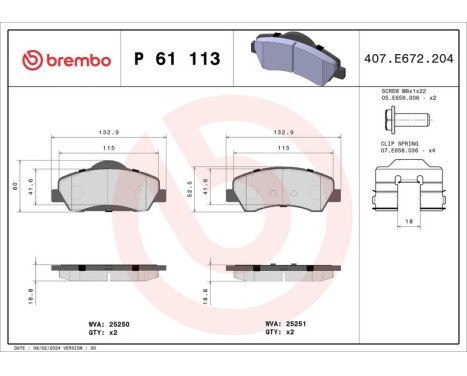 Brake Pad Set, disc brake P 61 113 Brembo, Image 3