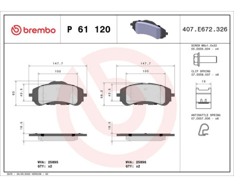 Brake Pad Set, disc brake P 61 120 Brembo, Image 3