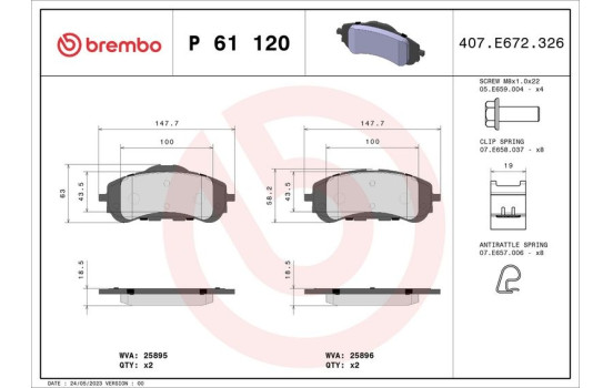 Brake Pad Set, disc brake P 61 120 Brembo, Image 2