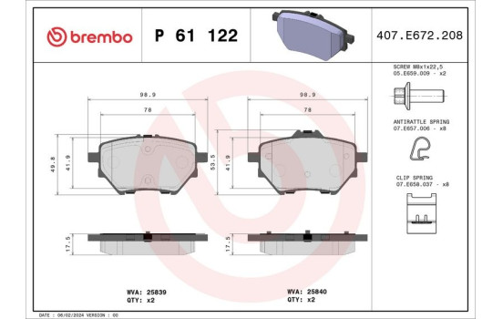 Brake Pad Set, disc brake P 61 122 Brembo, Image 2