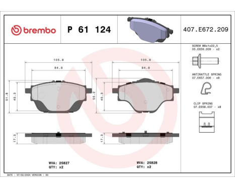 Brake Pad Set, disc brake P 61 124 Brembo, Image 3