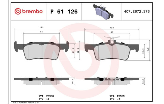 Brake Pad Set, disc brake P 61 126 Brembo, Image 2