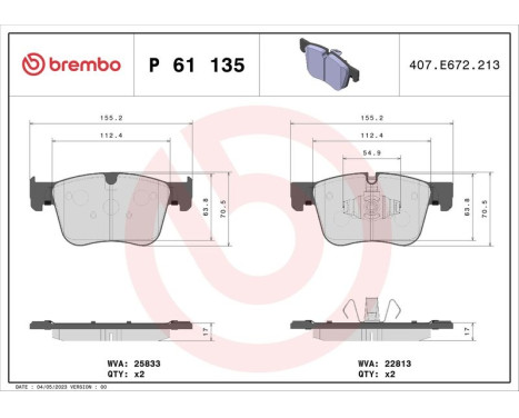 Brake pad set, disc brake P 61 135X Brembo