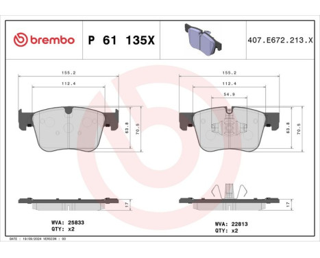 Brake pad set, disc brake P 61 135X Brembo, Image 4