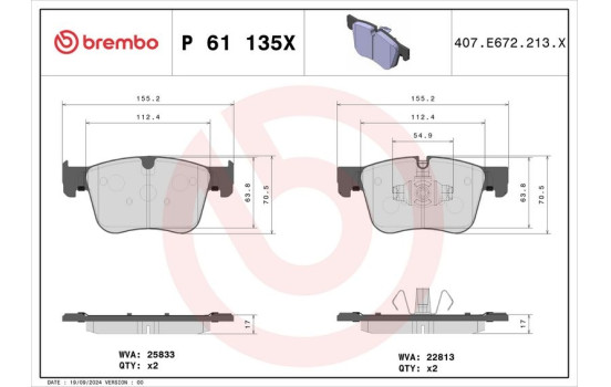 Brake pad set, disc brake P 61 135X Brembo, Image 4