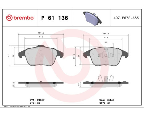 Brake pad set, disc brake P 61 136 Brembo, Image 2