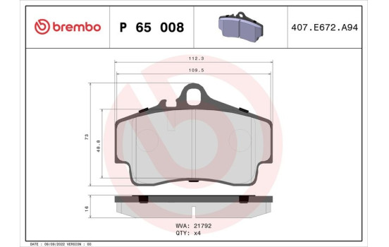 Brake Pad Set, disc brake P 65 008 Brembo, Image 2