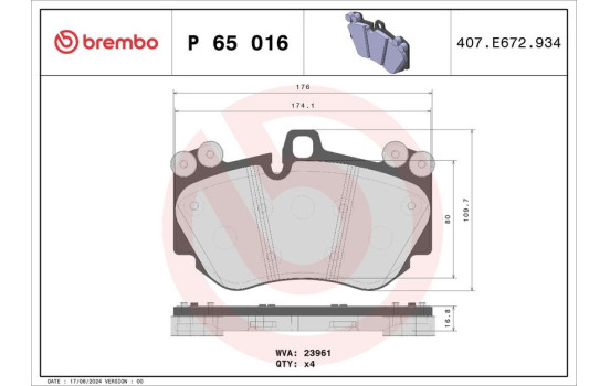 Brake Pad Set, disc brake P 65 016 Brembo, Image 2