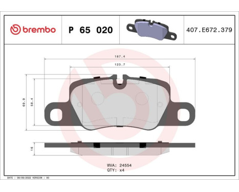 Brake Pad Set, disc brake P 65 020 Brembo, Image 3