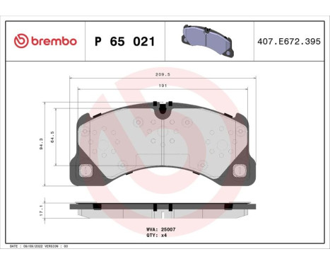 Brake Pad Set, disc brake P 65 021 Brembo, Image 3