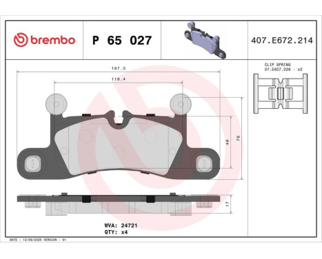 Brake Pad Set, disc brake P 65 027 Brembo, Image 3